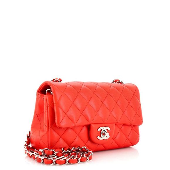 Chanel Classic Single Flap Bag Quilted Lambskin Mini Orange - Picture 2 of 9